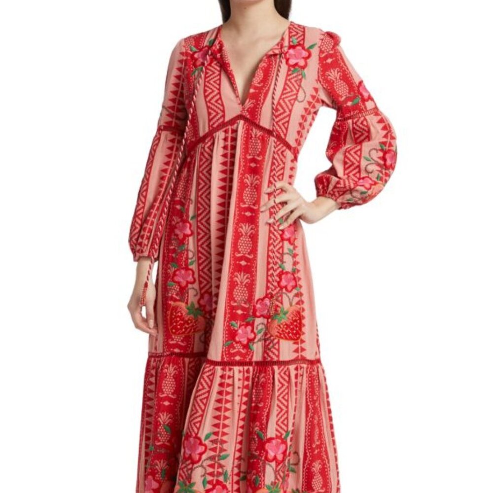 Farm Rio Strawberry Jacquard Cotton Maxi Dress Sz S - Picture 15 of 16